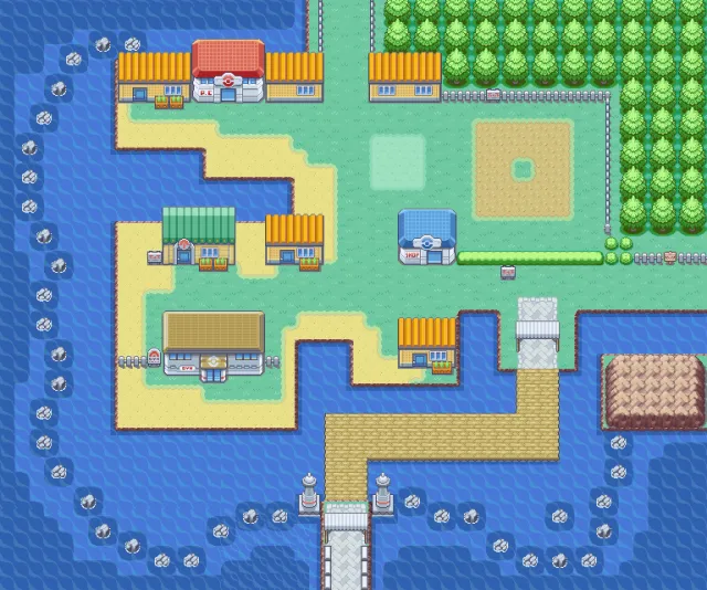 Ciudad Carmín en Pokémon Rojo Fuego y Pokémon Verde Hoja