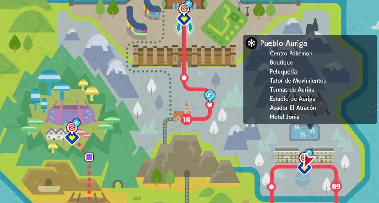Mapa de Galar con Pueblo Auriga señalado