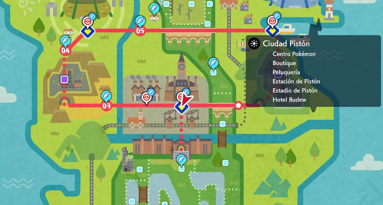 Mapa de Galar con Ciudad Pistón señalado