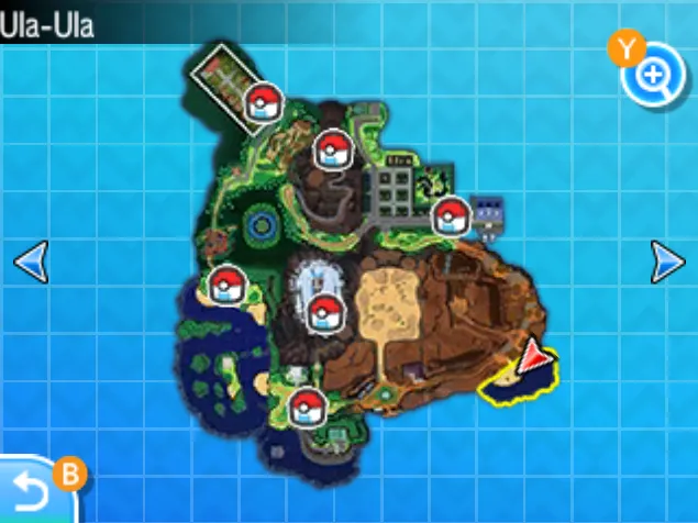 Mapa de Alola con Playa Menor señalado