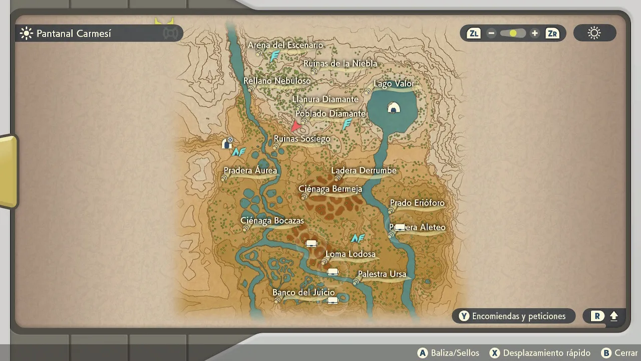 Mapa de Hisui con Ruinas Sosiego señalado
