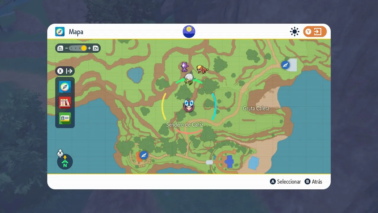 Mapa de Paldea con Sendero de Cahíz señalado