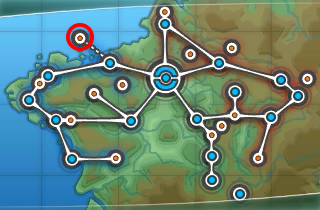 Mapa de Kalos con Cueva Talasia señalado