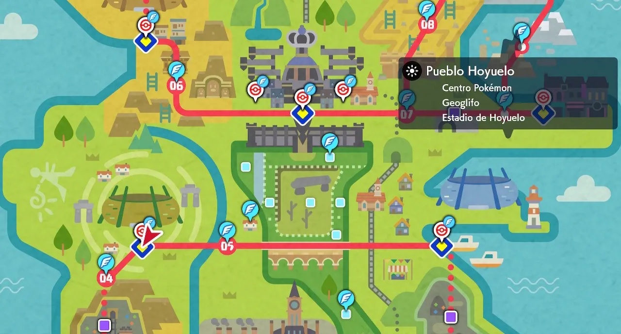 Mapa de Galar con Pueblo Hoyuelo señalado