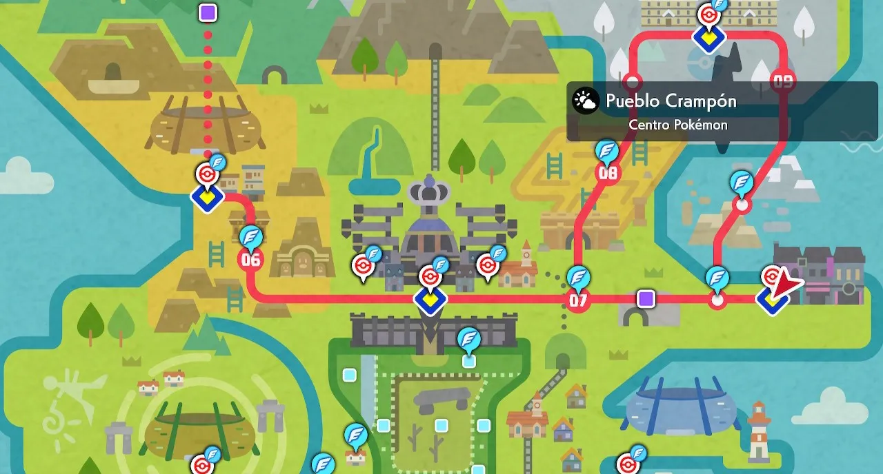 Mapa de Galar con Pueblo Crampón señalado