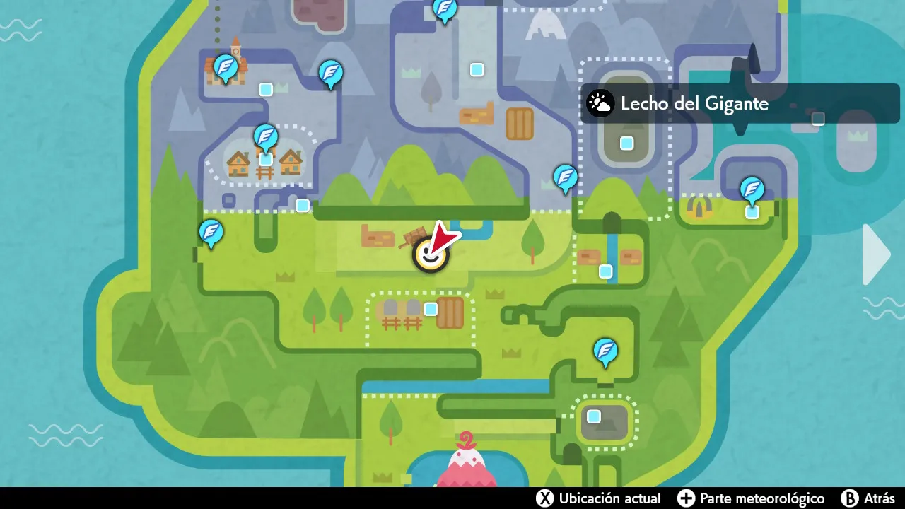 Mapa de Galar con Lecho del Gigante señalado
