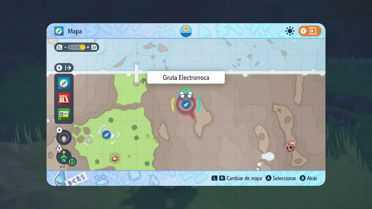Mapa de Paldea con Gruta Electrorroca señalado