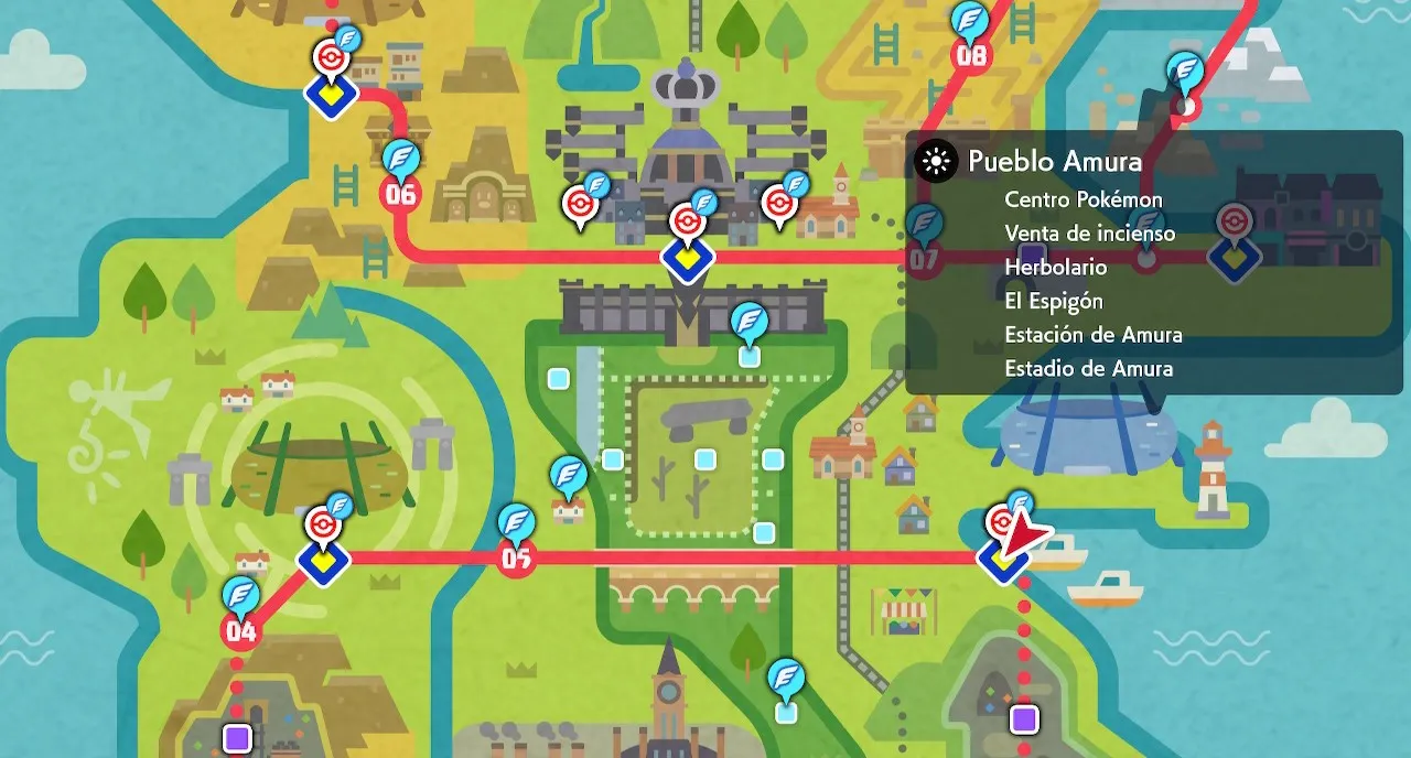 Mapa de Galar con Pueblo Amura señalado