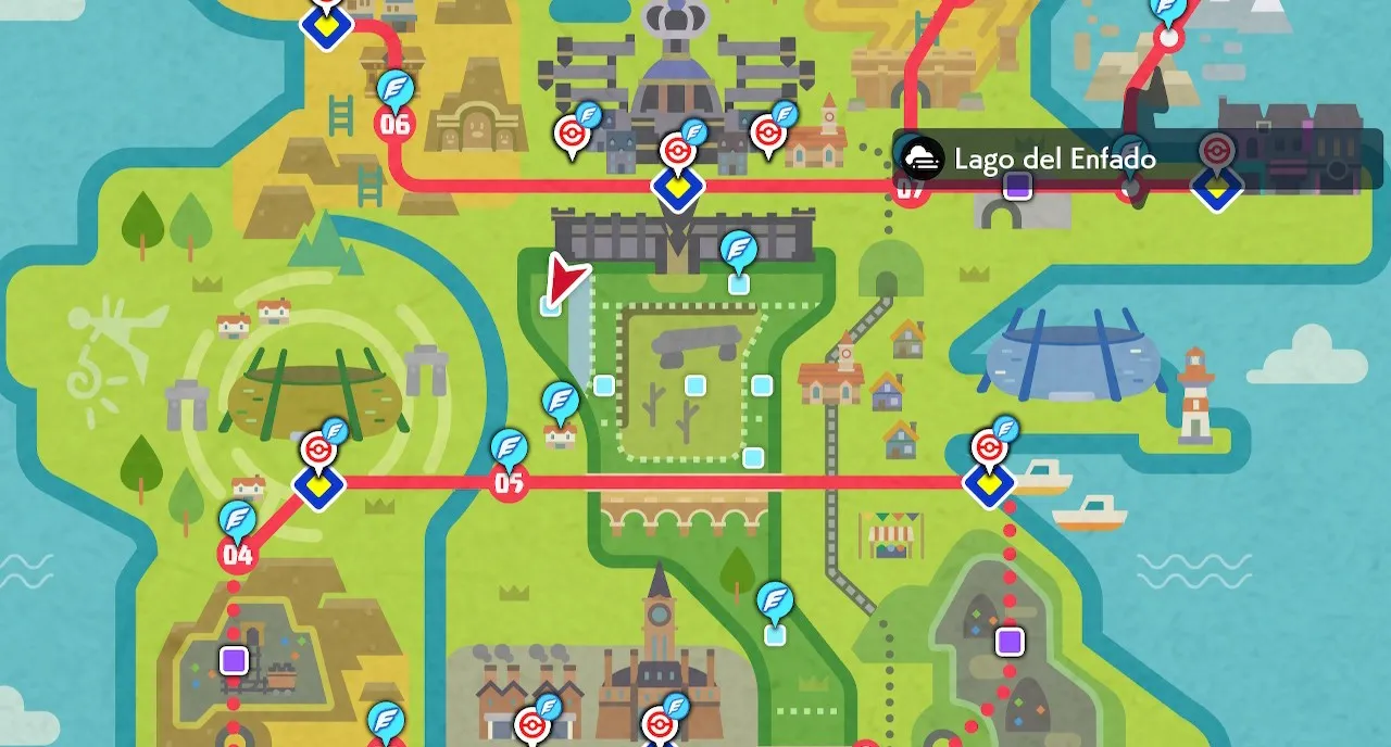 Mapa de Galar con Lago del Enfado señalado