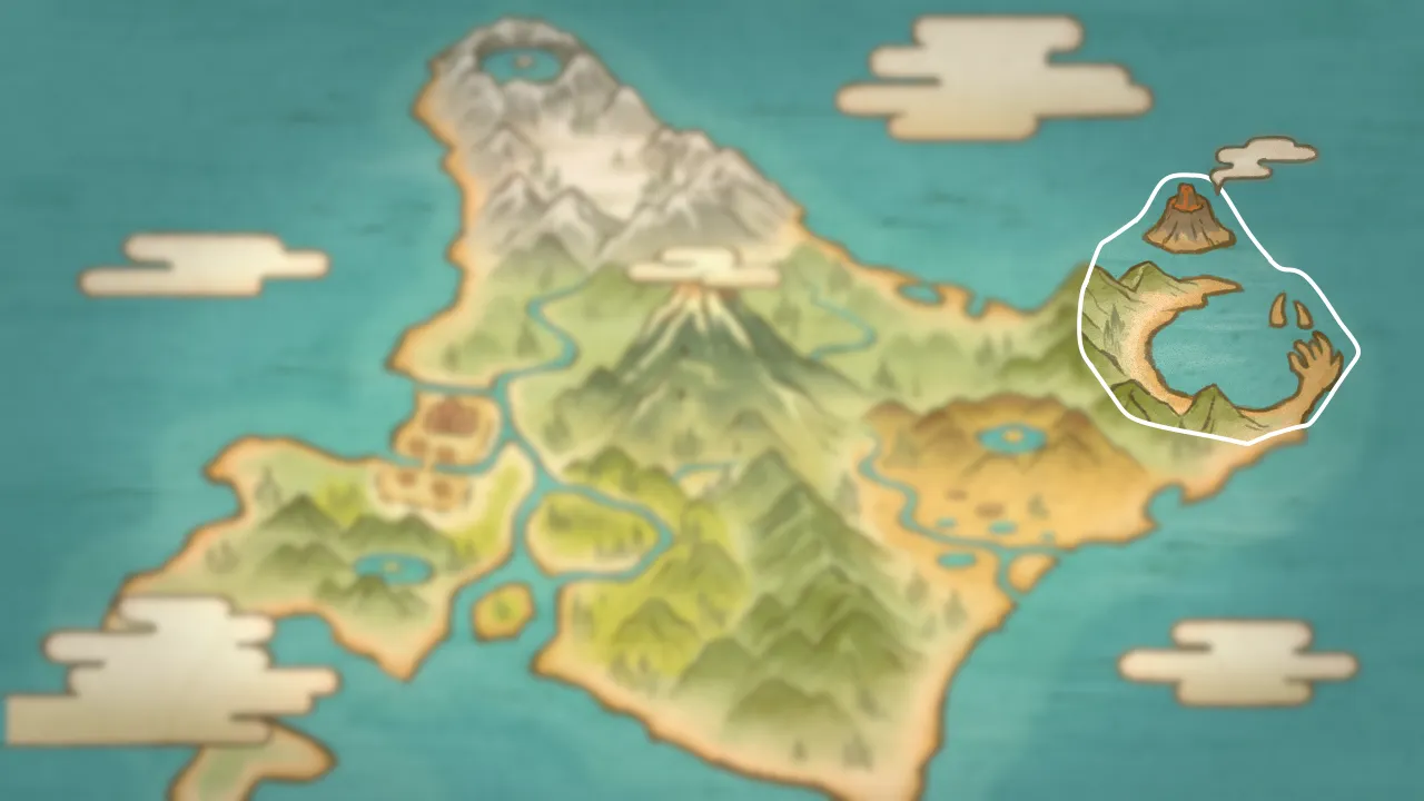 Mapa de Hisui con Costa Cobalto señalado
