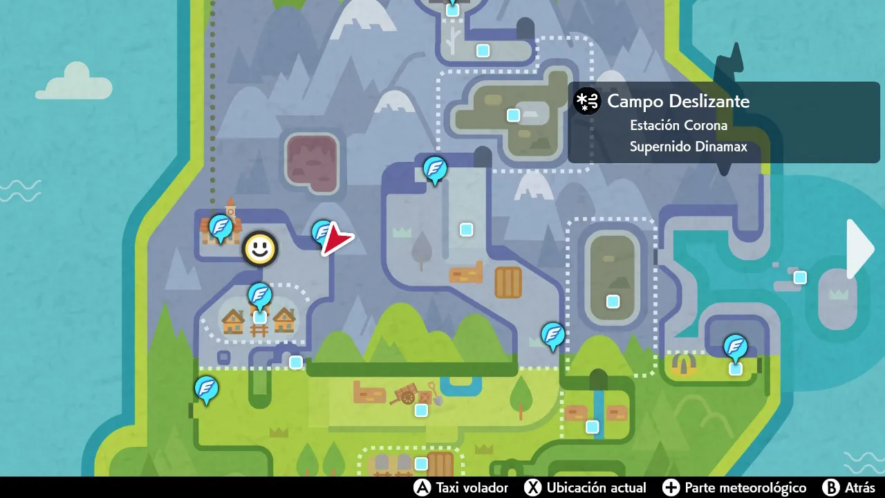 Mapa de Galar con Supernido Dinamax señalado