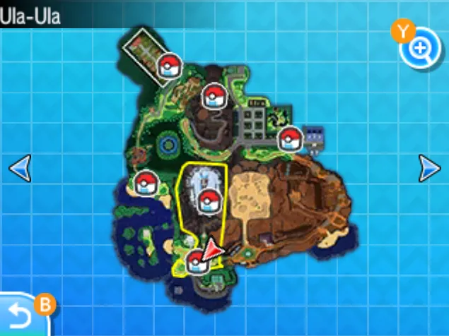 Mapa de Alola con Aldea Tapu señalado