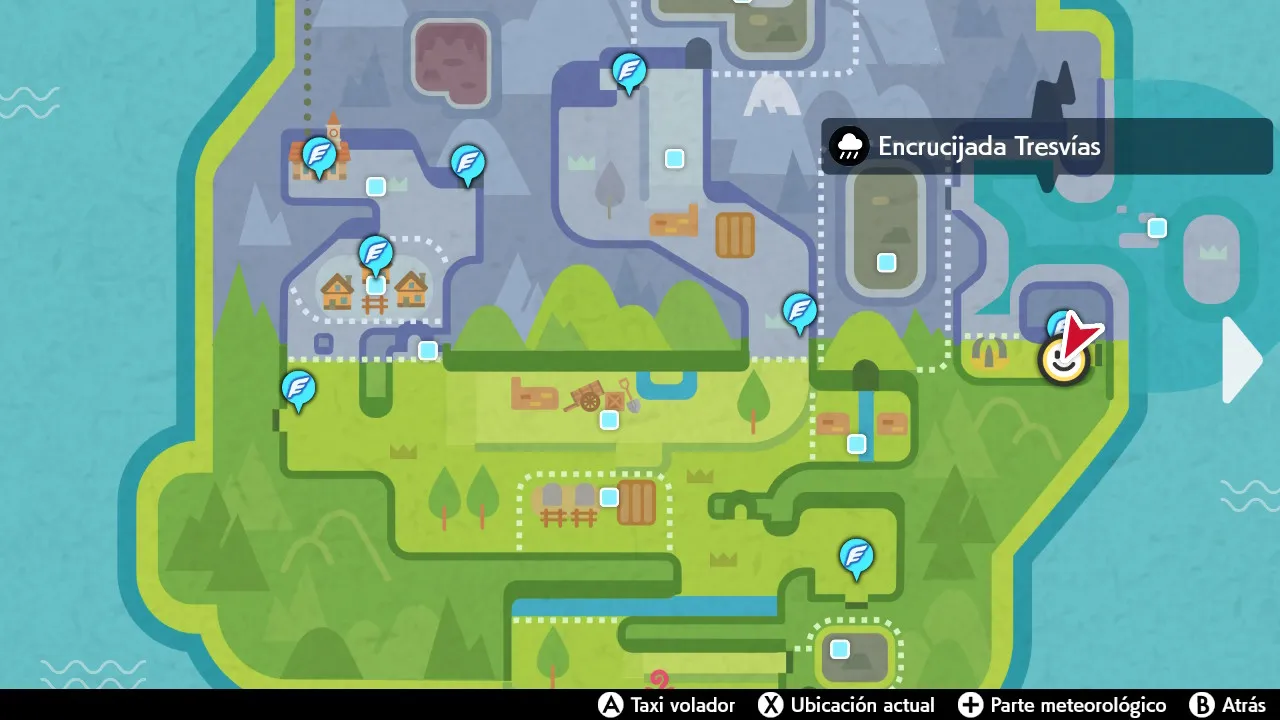 Mapa de Galar con Encrucijada Tresvías señalado