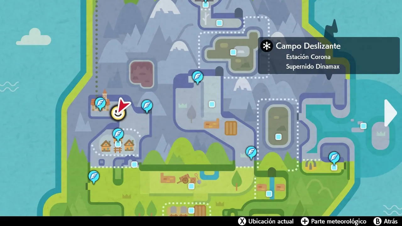 Mapa de Galar con Campo Deslizante señalado
