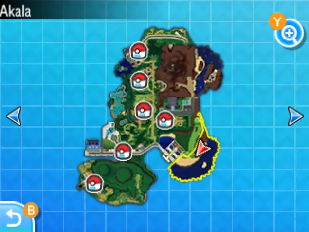 Mapa de Alola con Playa de Hanohano señalado