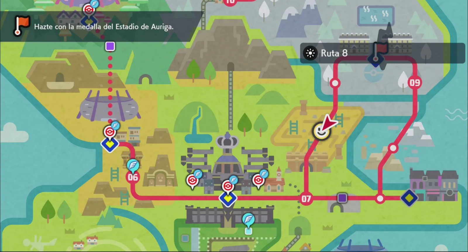 Mapa de Galar con Ruta 8 señalado