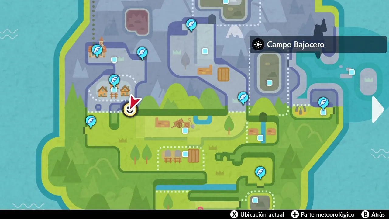 Mapa de Galar con Campo Bajocero señalado