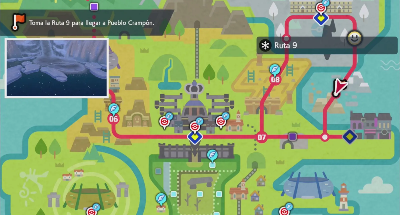 Mapa de Galar con Ruta 9 señalado