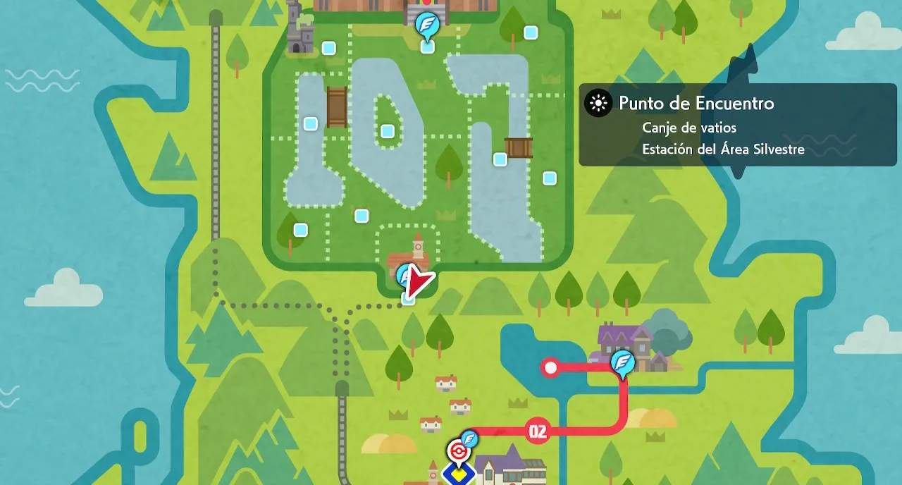 Mapa de Galar con Punto de Encuentro señalado
