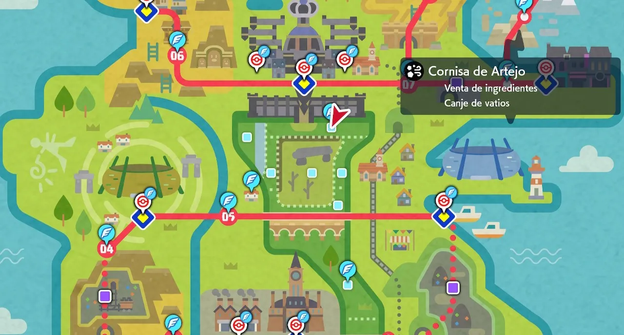 Mapa de Galar con Cornisa de Artejo señalado