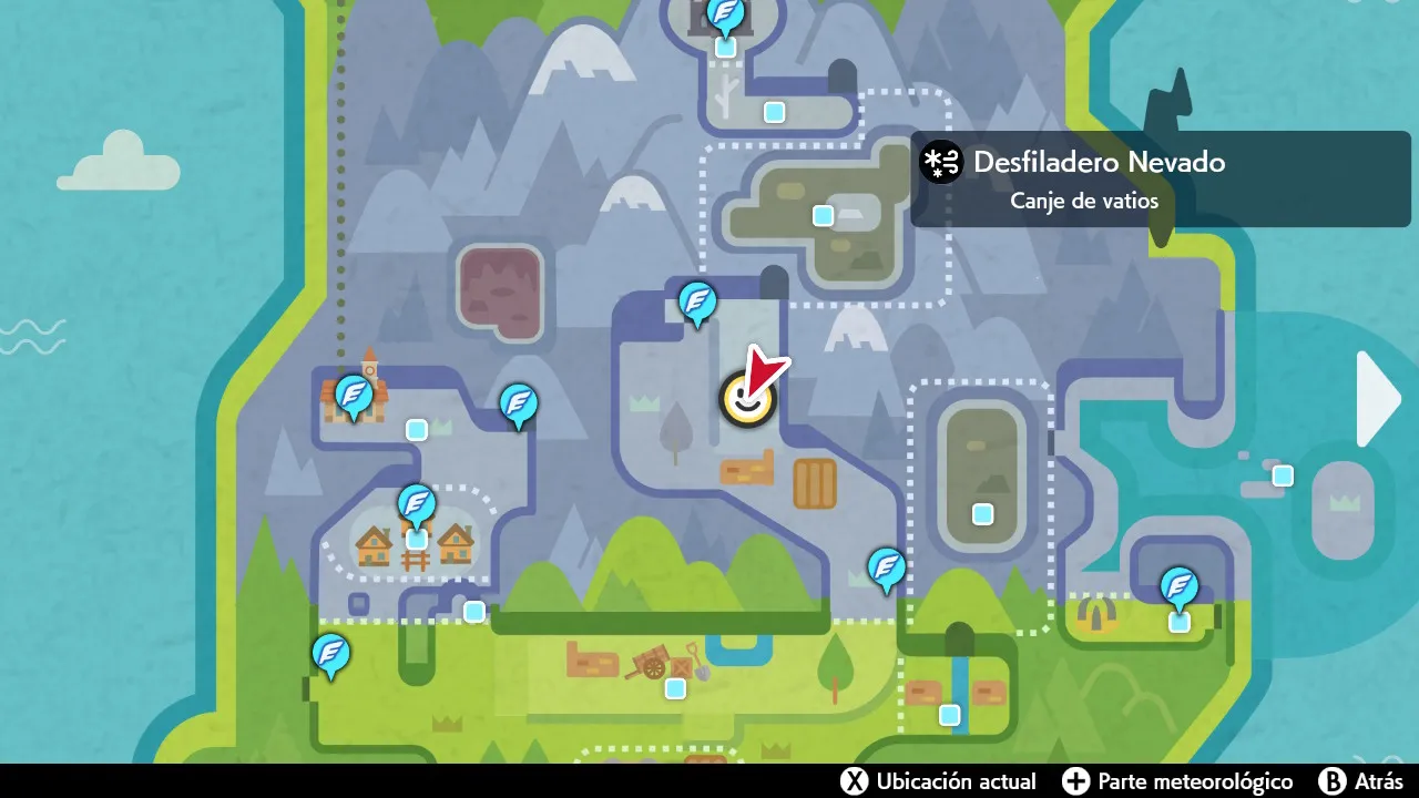 Mapa de Galar con Desfiladero Nevado señalado