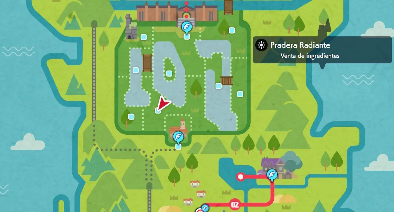 Mapa de Galar con Pradera Radiante señalado