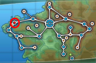 Mapa de Kalos con Torre Maestra señalado