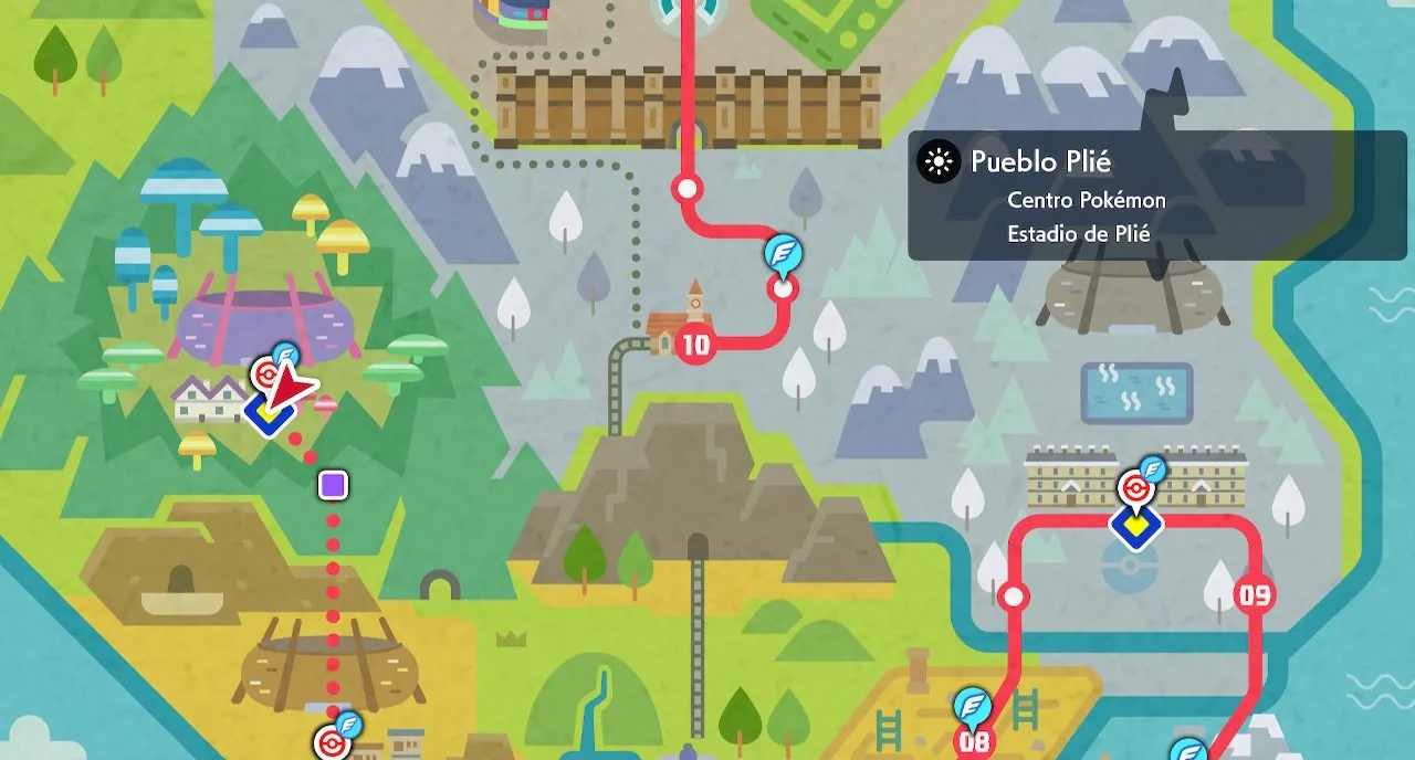 Mapa de Galar con Pueblo Plié señalado