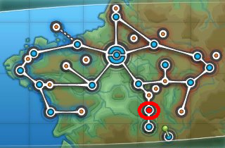 Mapa de Kalos con Pueblo Acuarela señalado