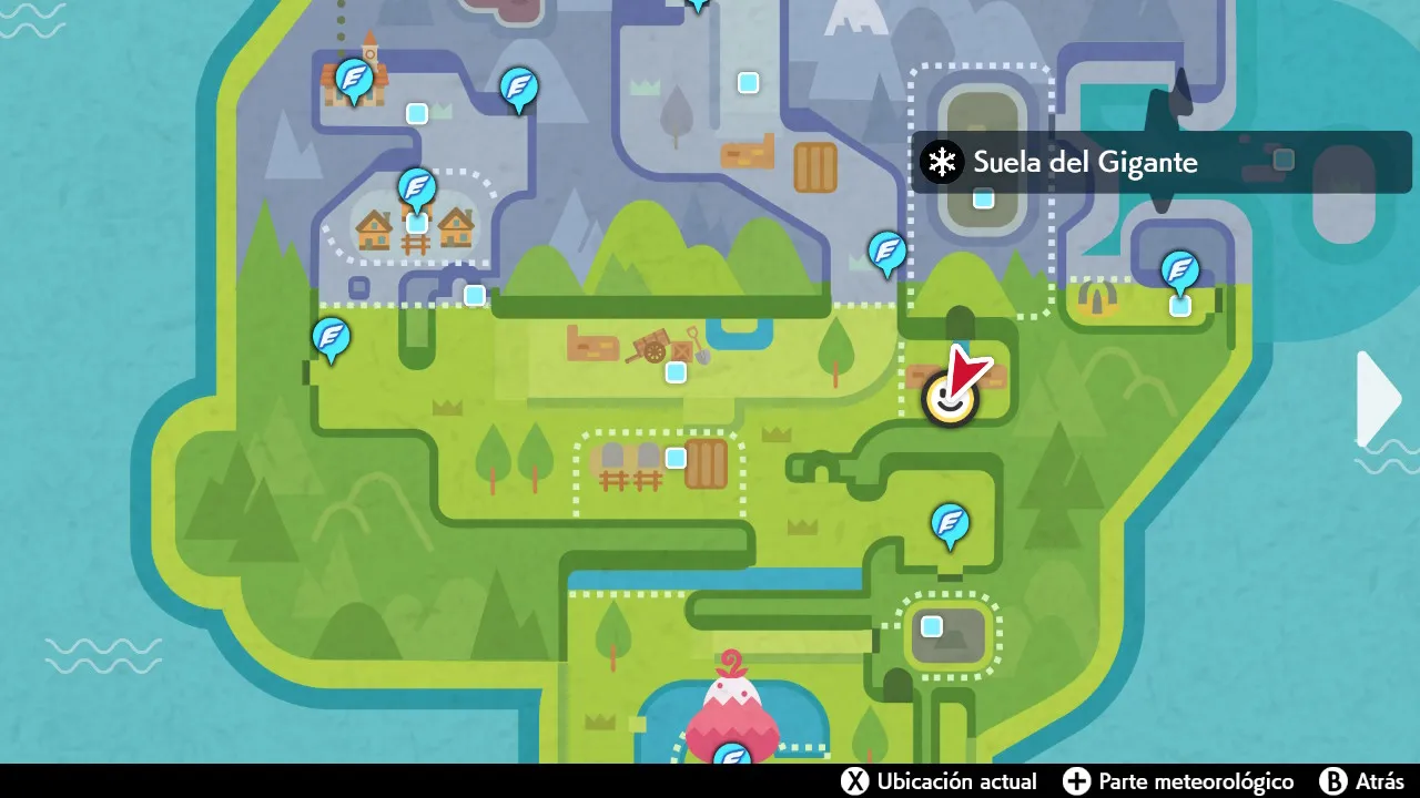 Mapa de Galar con Suela del Gigante señalado