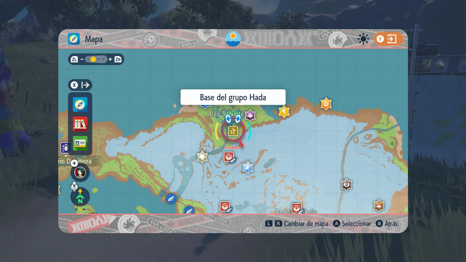 Mapa de Paldea con Base del Escuadrón Ruchbah señalado