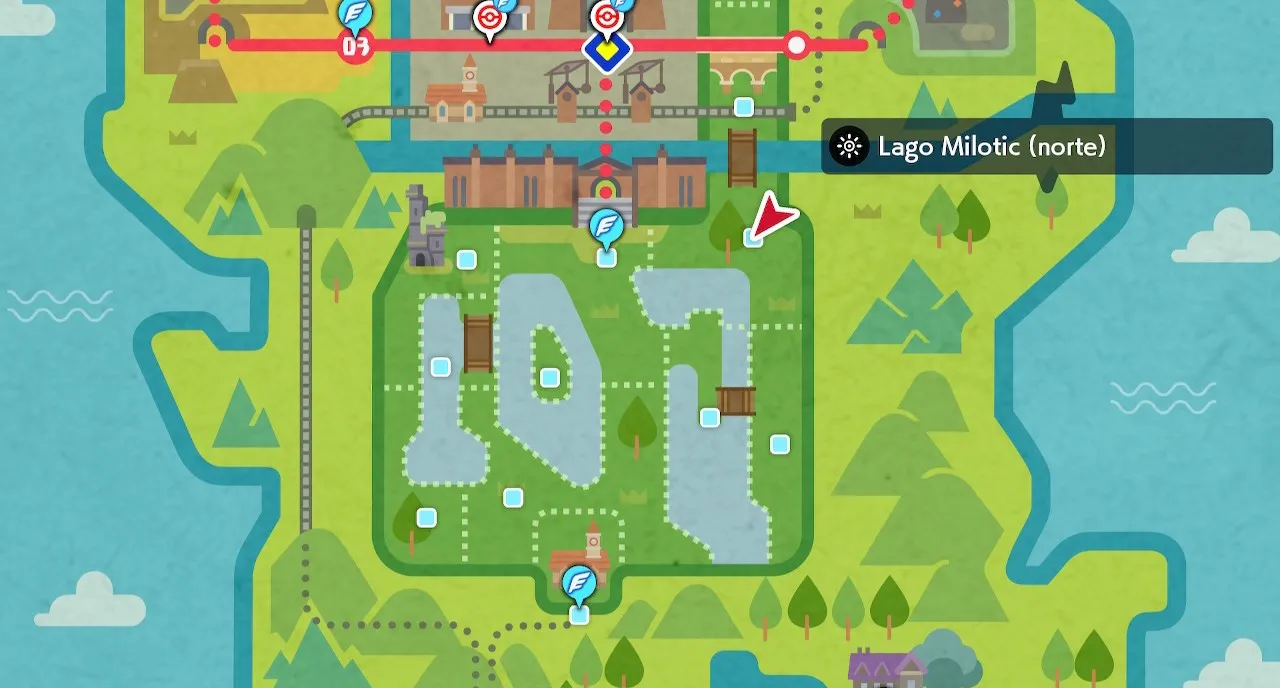 Mapa de Galar con Lago Milotic (norte) señalado