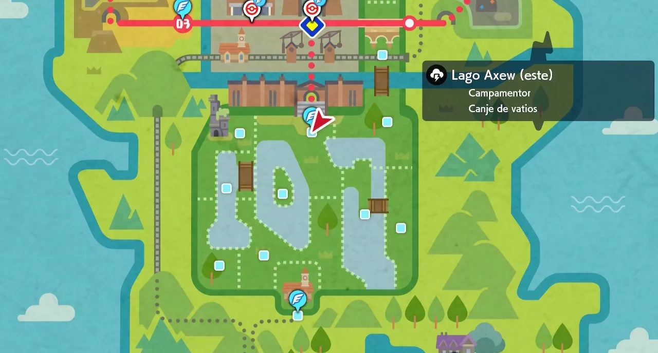Mapa de Galar con Lago Axew (este) señalado