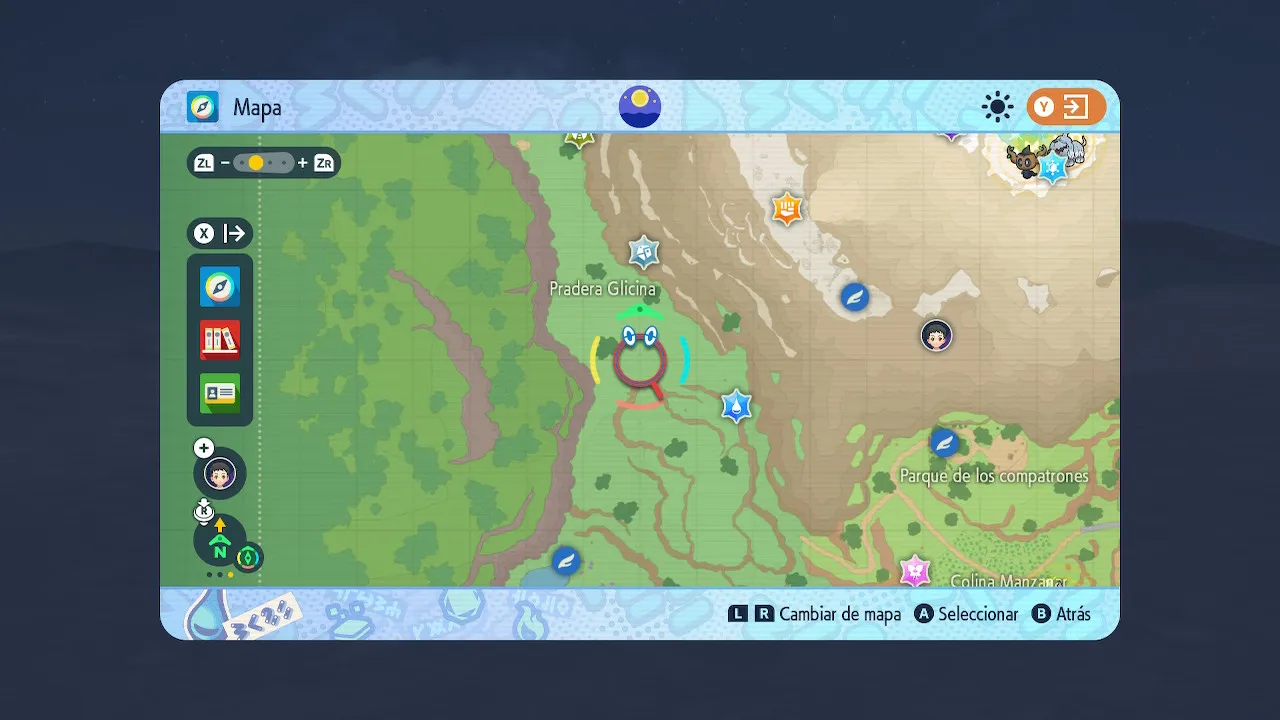 Mapa de Paldea con Pradera Glicina señalado