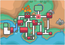Mapa de Johto con Pueblo Caoba señalado