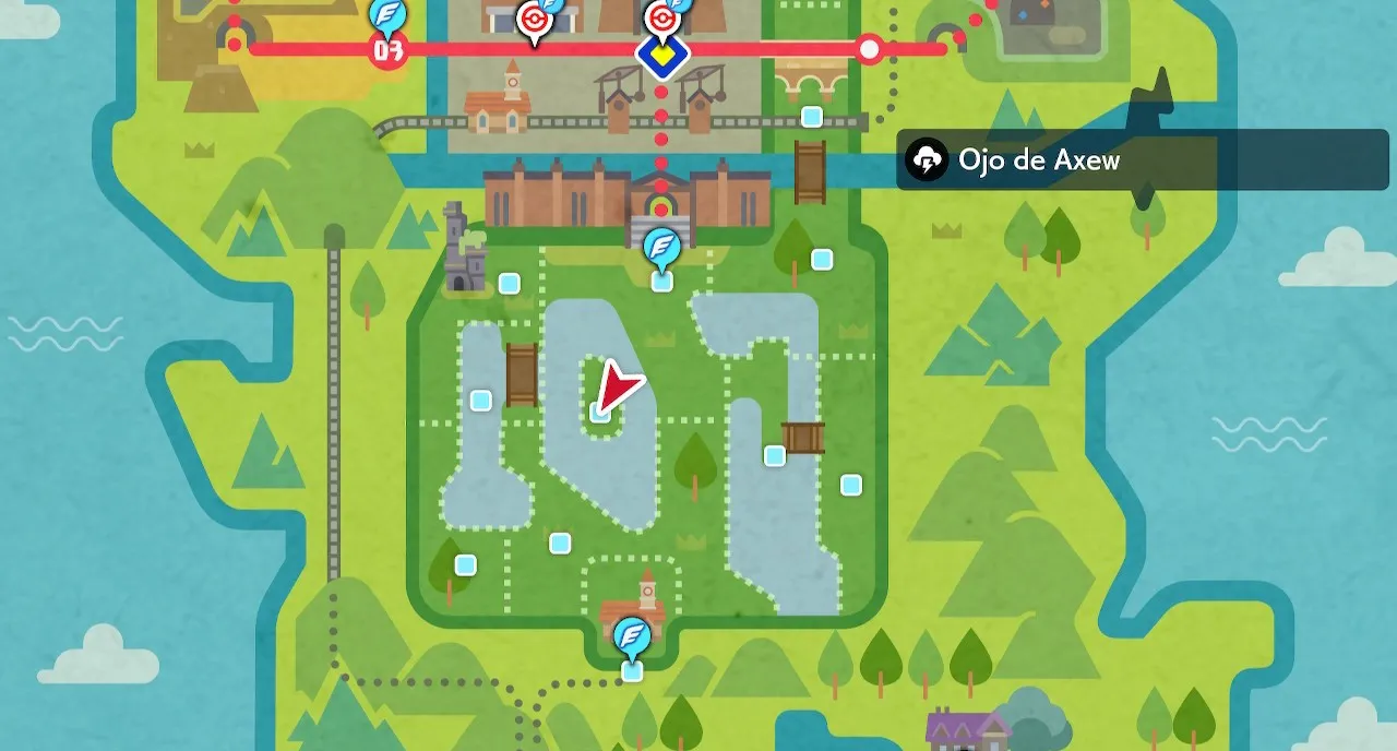 Mapa de Galar con Ojo de Axew señalado