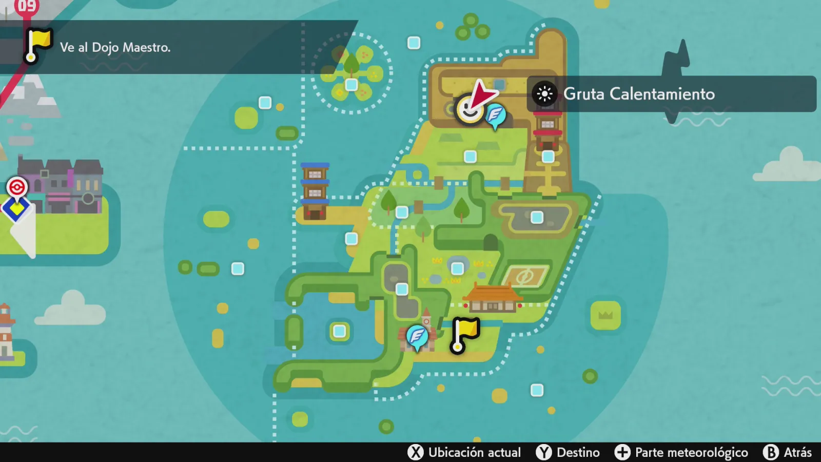 Mapa de Galar con Gruta Calentamiento señalado