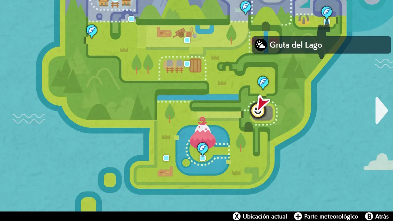 Mapa de Galar con Gruta del Lago señalado