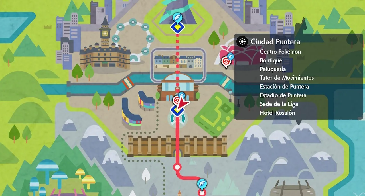 Mapa de Galar con Ciudad Puntera señalado