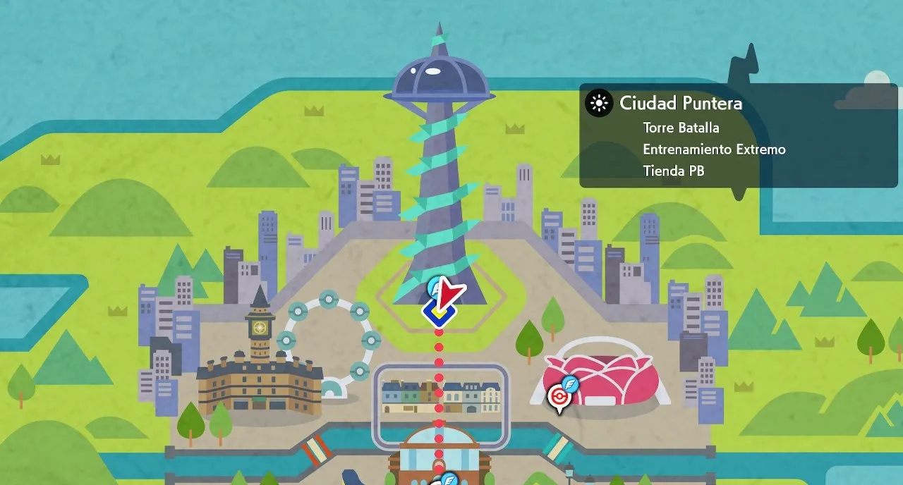 Mapa de Galar con Torre Batalla señalado