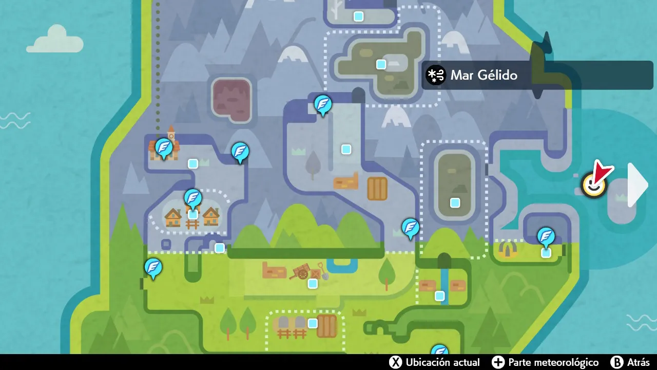 Mapa de Galar con Mar Gélido señalado