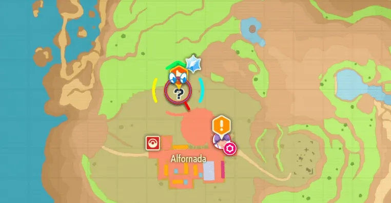 Mapa de Paldea con Pueblo Alforno señalado