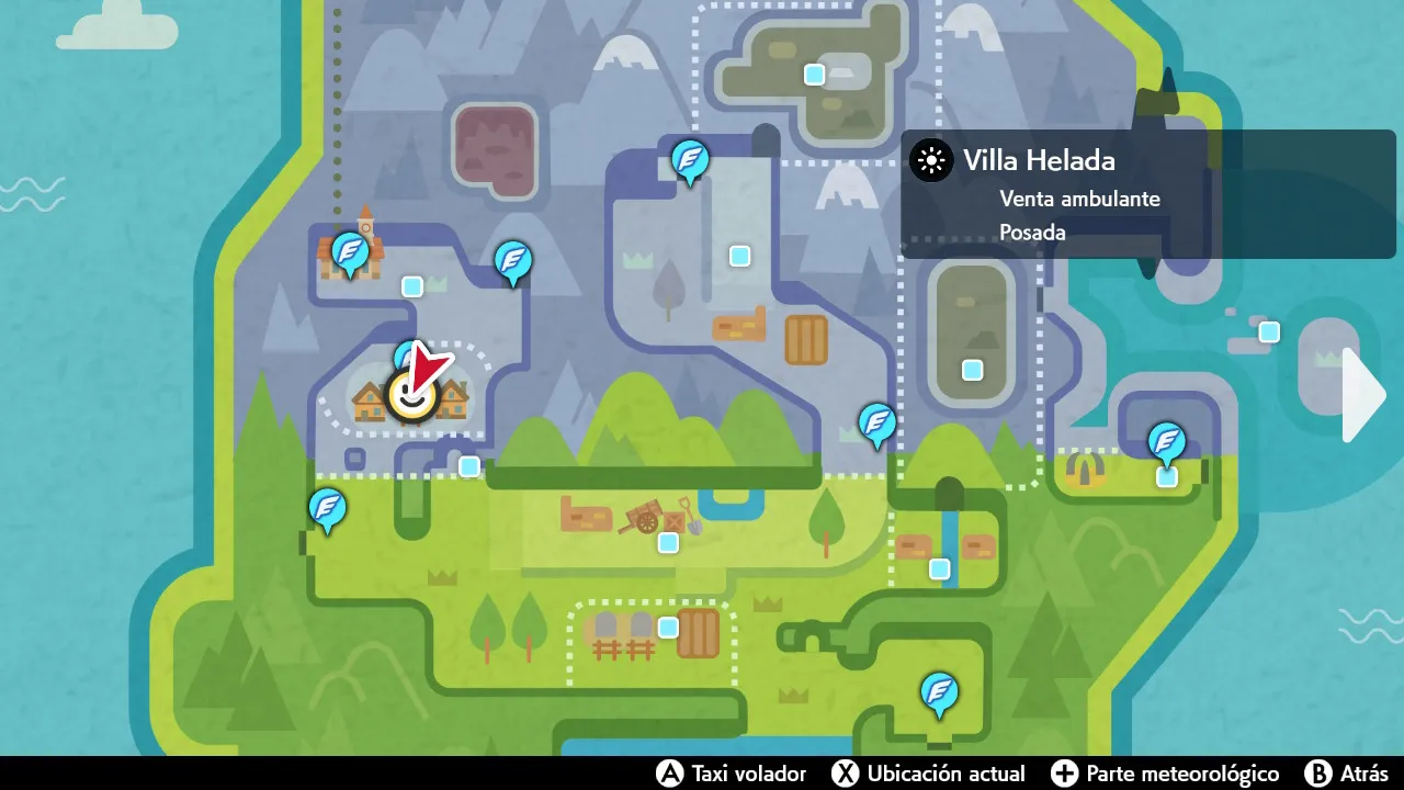 Mapa de Galar con Villa Helada señalado