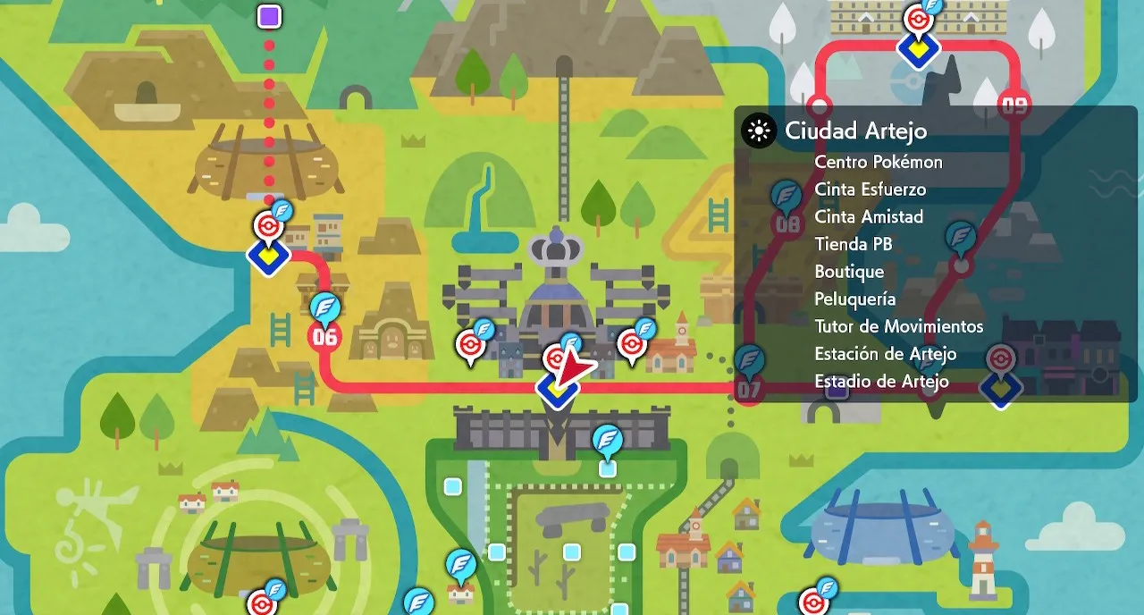Mapa de Galar con Ciudad Artejo señalado