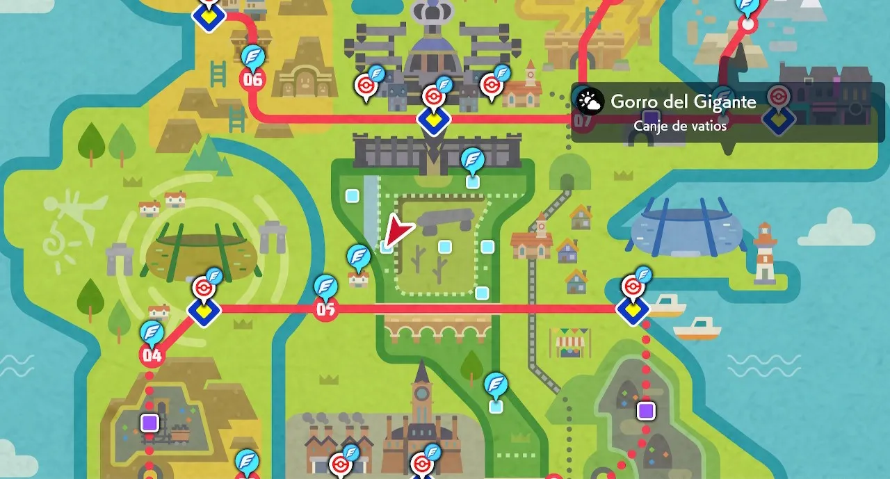 Mapa de Galar con Gorro del Gigante señalado