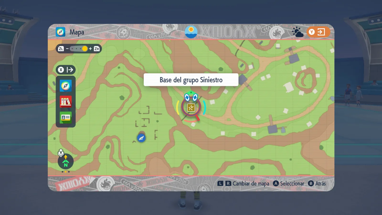Mapa de Paldea con Base del Escuadrón Segin señalado