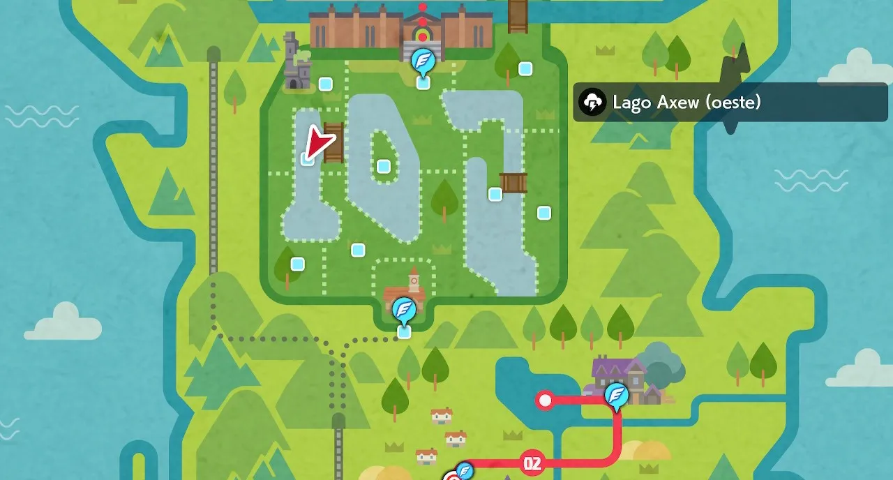 Mapa de Galar con Lago Axew (oeste) señalado