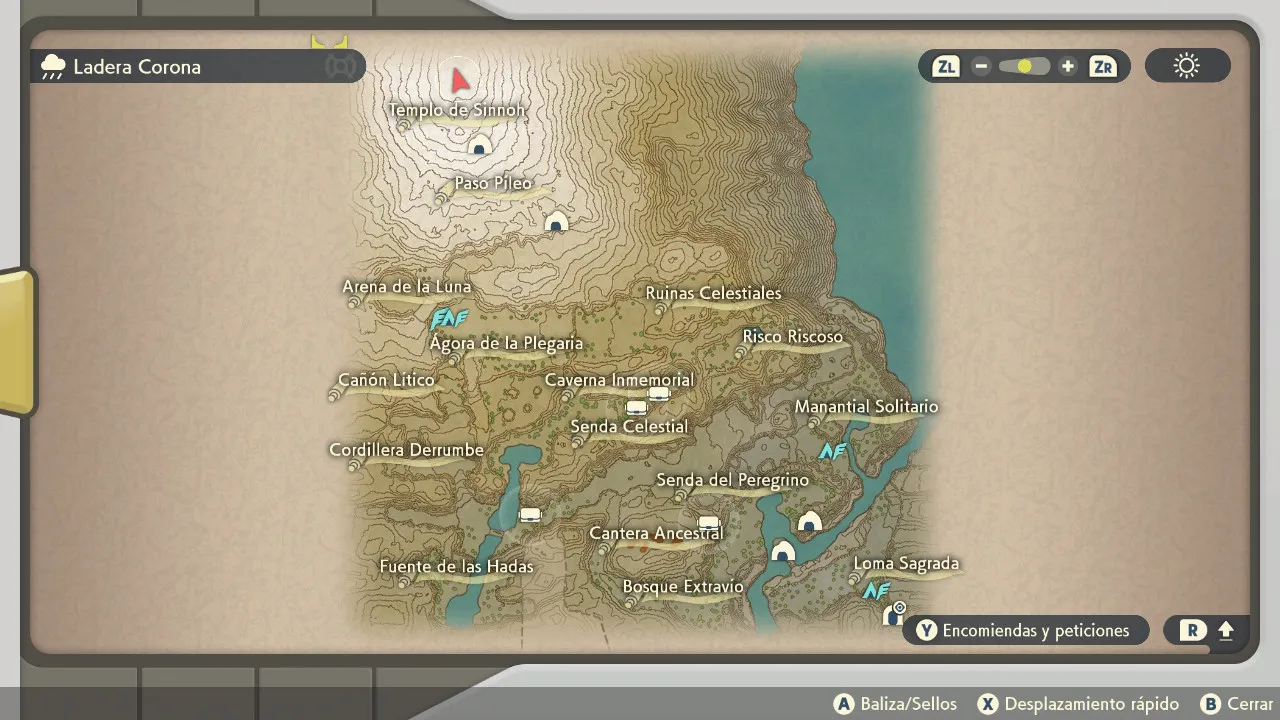 Mapa de Hisui con Arena de la Luna señalado