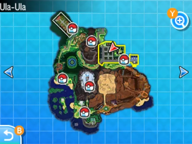 Mapa de Alola con Ciudad Malíe señalado