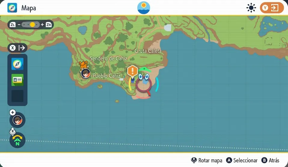 Mapa de Paldea con Pueblo Cahíz señalado